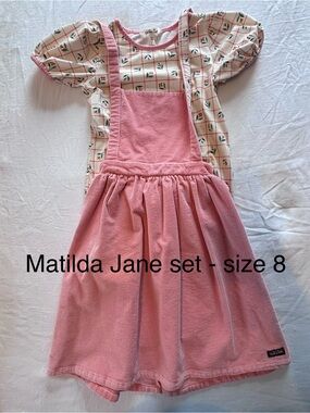 Matilda Jane Pink Corduroy Pinafore with Floral Grid Top